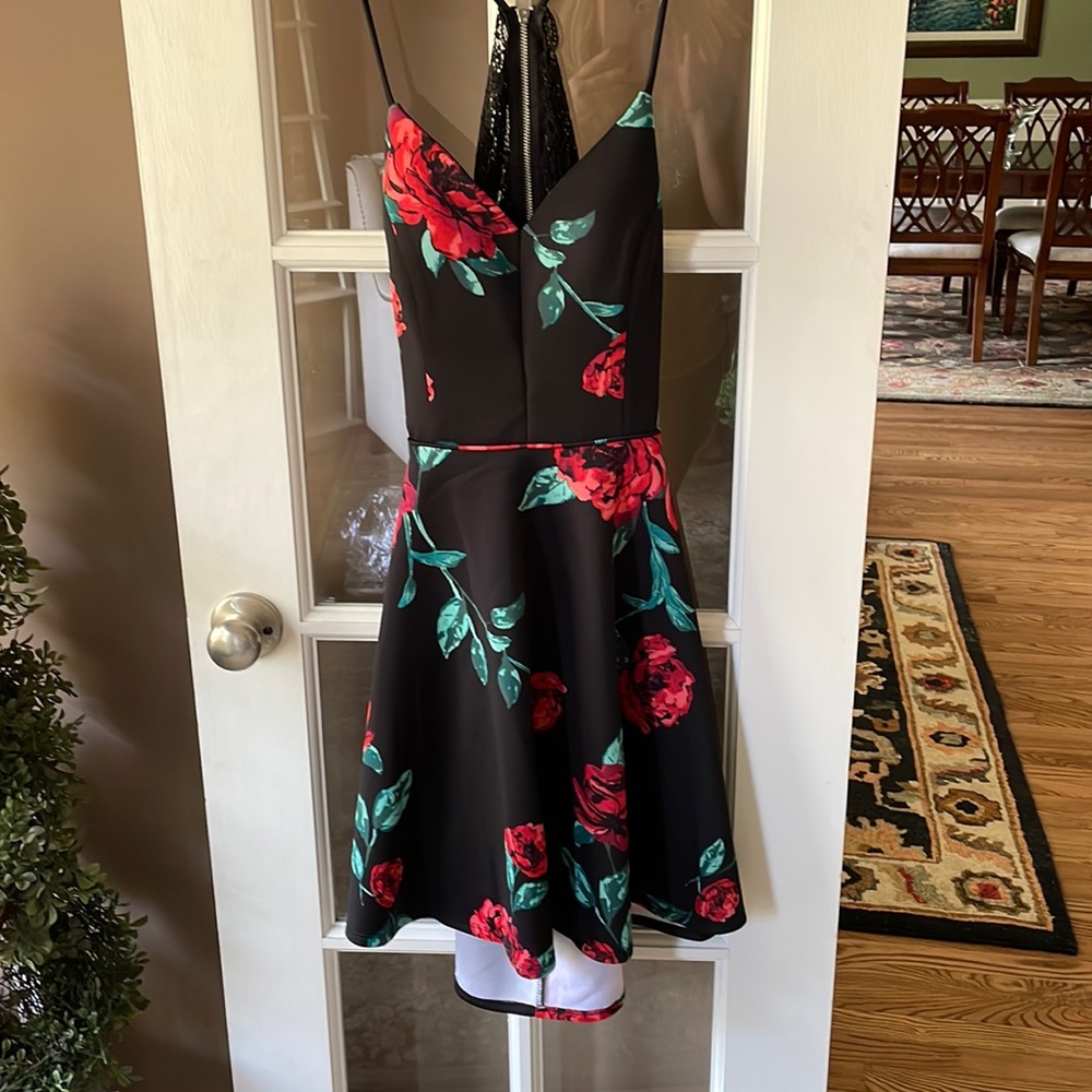 Black floral mini dress